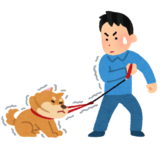 散歩中の犬。散歩拒否の状態。